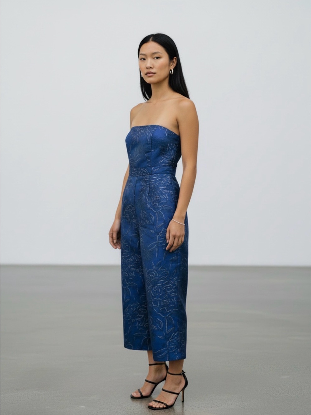Hutch Navy Floral Strapless Jacquard Jumpsuit